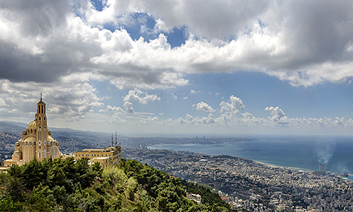 View of Harissa monastery with Beirut in the background