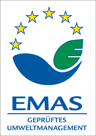 EMAS Logo. Öko-Audit von der Europäischen Union entwickelt. Es ist ein Gemeinschaftssystem aus Umweltmanagement und Umweltbetriebsprüfung für Organisationen, die ihre Umweltleistung verbessern wollen.