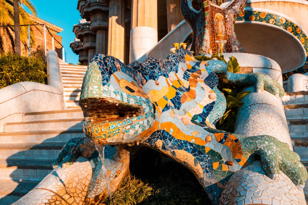 Nahaufnahme des Salamanders am Eingang des Park Güell